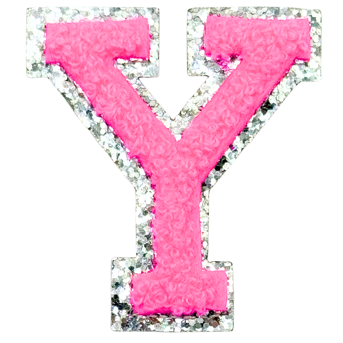 Y Chenille Letter Iron On Patch Silver (Medium)