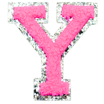 Y Chenille Letter Iron On Patch Silver (Medium)