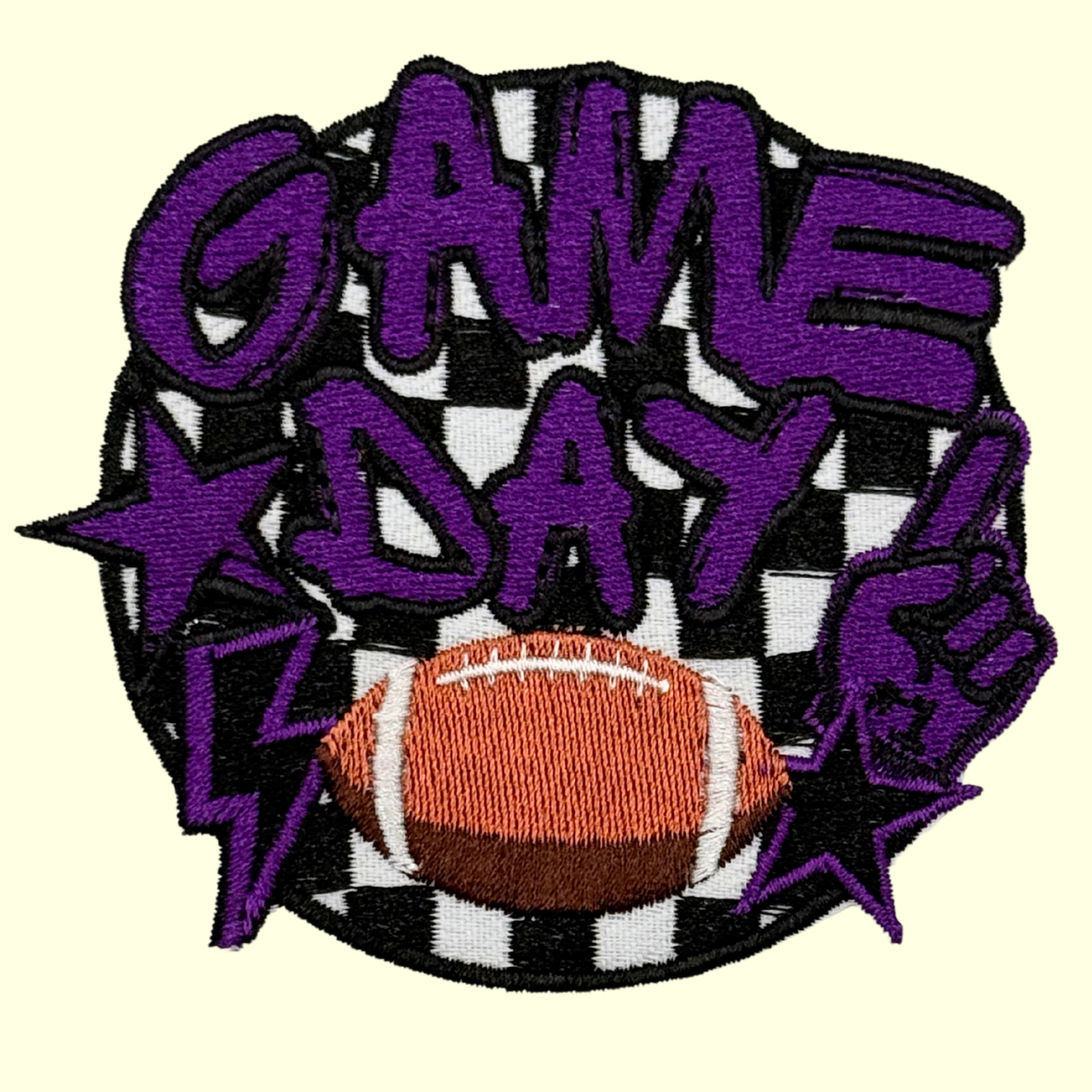 Purple Game Day Football Checkered with Lightning