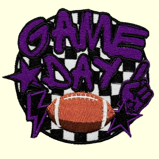 Purple Game Day Football Checkered with Lightning
