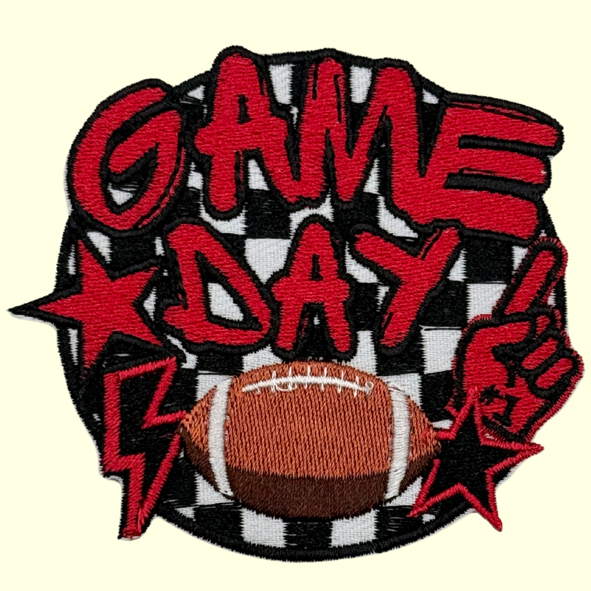 Red Game Day Football Checkered with Lightning