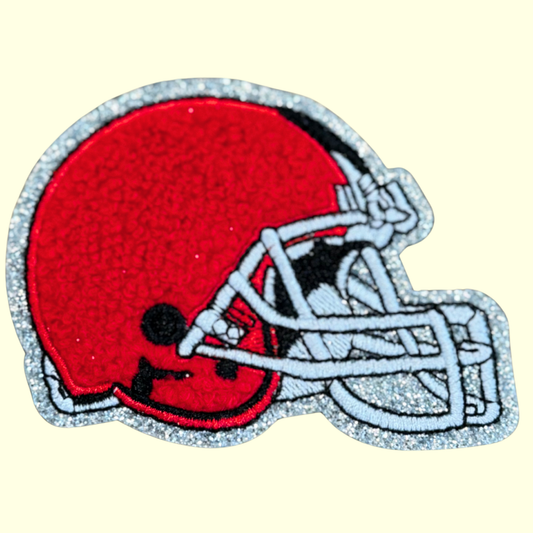 Red Football Helmet Trimmed in Silver Chenille