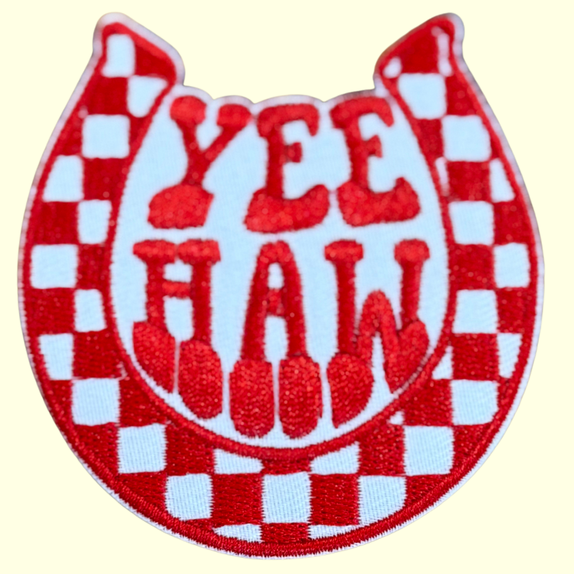 Yee Haw Red & White Checkered Horseshoe