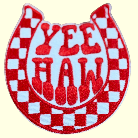 Yee Haw Red & White Checkered Horseshoe