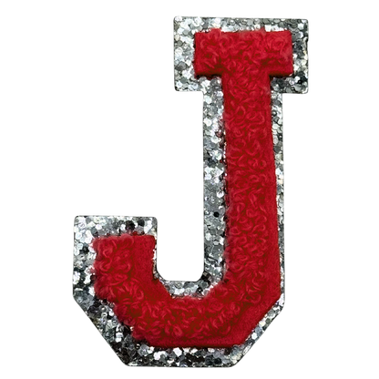 J Chenille Letter Iron On Patch Silver (Medium)