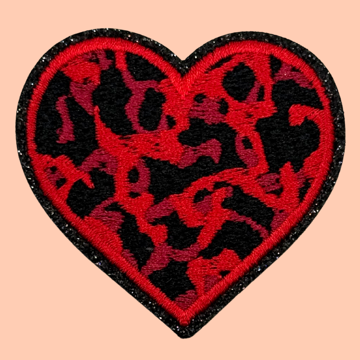 Red Cheetah Heart Trimmed in Black