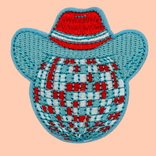 Red & Blue Disco Ball with Cowboy Hat