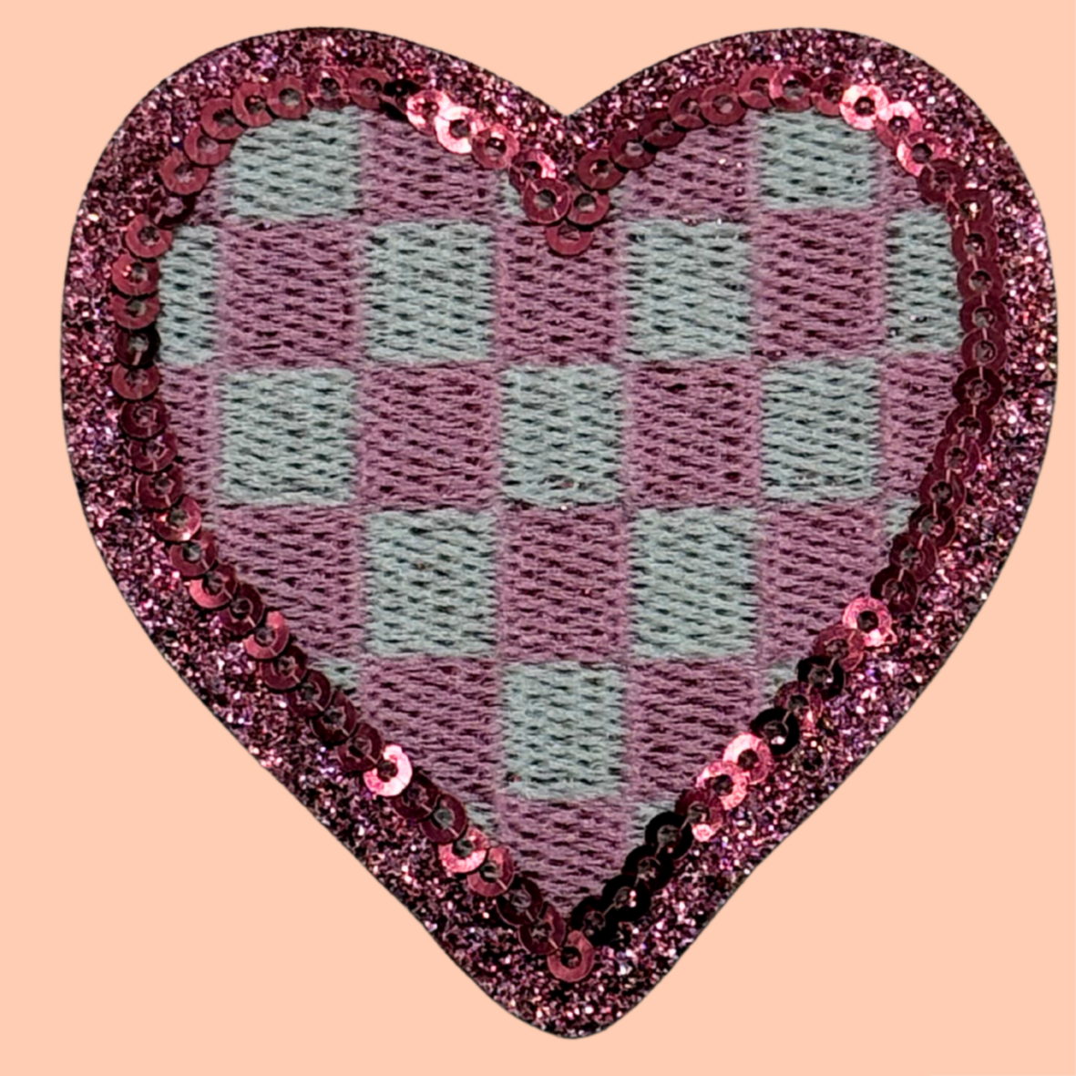 Pink Sequin Checkered Heart