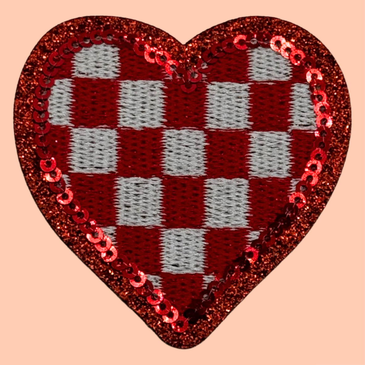 Red Sequin Checkered Heart