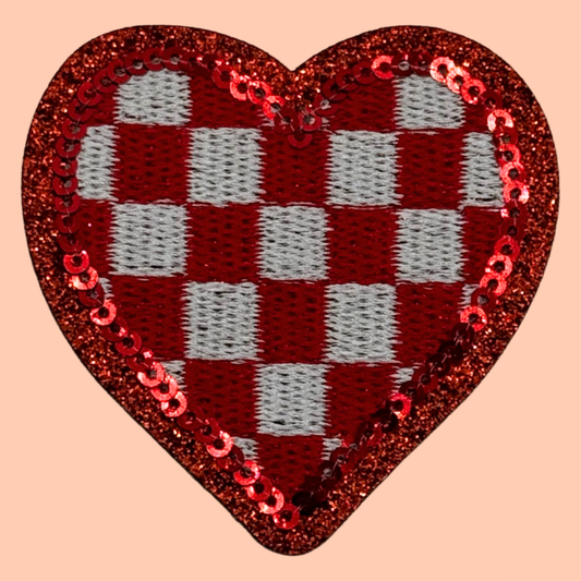 Red Sequin Checkered Heart