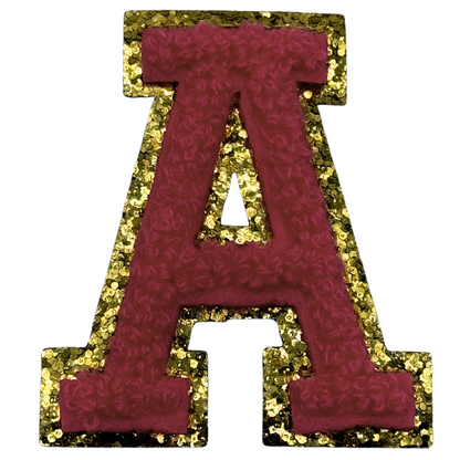 A Chenille Letter Iron On Patch Gold (Medium)