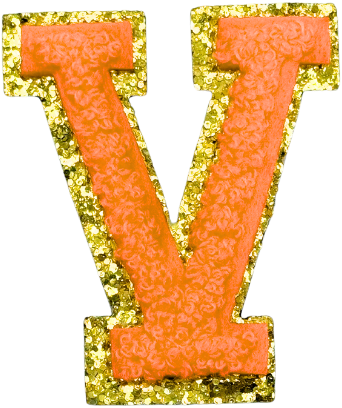 V Chenille Letter Iron On Patch Gold (Medium)