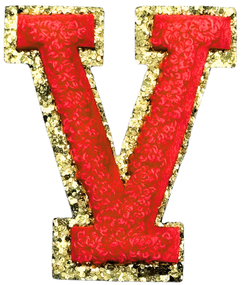 V Chenille Letter Iron On Patch Gold (Medium)