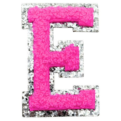 E Chenille Letter Iron On Patch Silver (Medium)