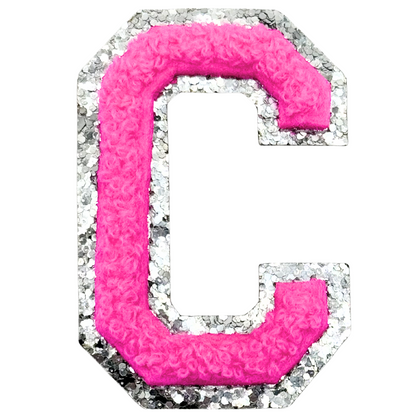 C Chenille Letter Iron On Patch Silver (Medium)