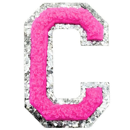 C Chenille Letter Iron On Patch Silver (Medium)