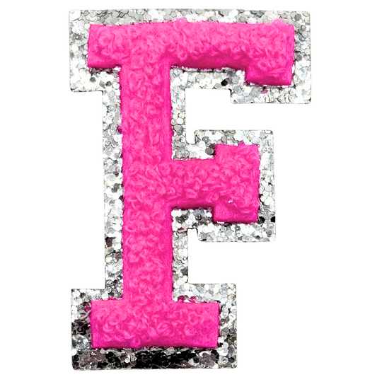 F Chenille Letter Iron On Patch Silver (Medium)