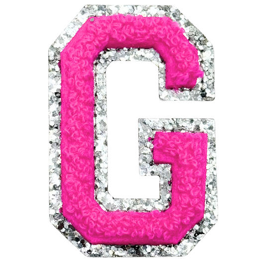 G Chenille Letter Iron On Patch Silver (Medium)
