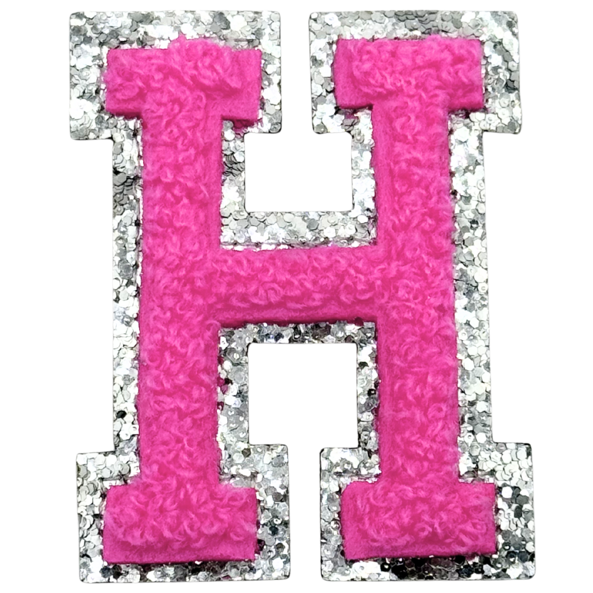H Chenille Letter Iron On Patch Silver (Medium)