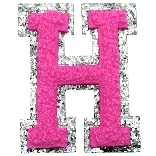 H Chenille Letter Iron On Patch Silver (Medium)