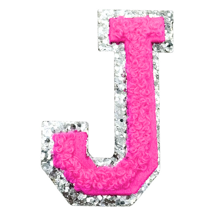 J Chenille Letter Iron On Patch Silver (Medium)