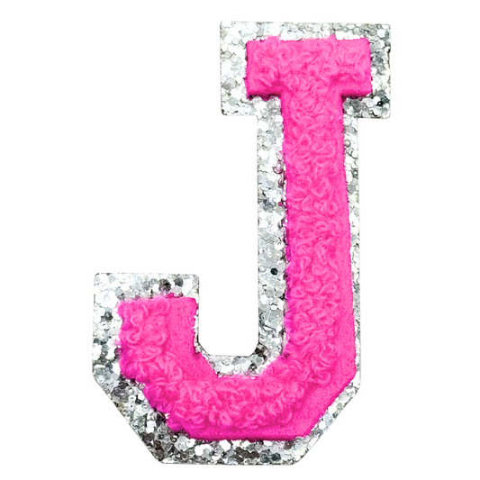 J Chenille Letter Iron On Patch Silver (Medium)