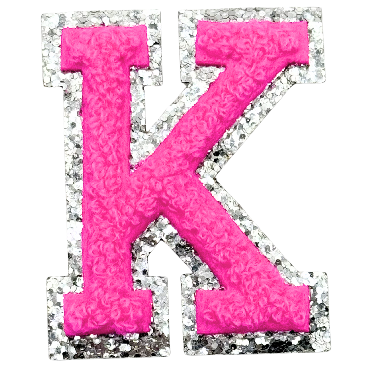 K Chenille Letter Iron On Patch Silver (Medium)