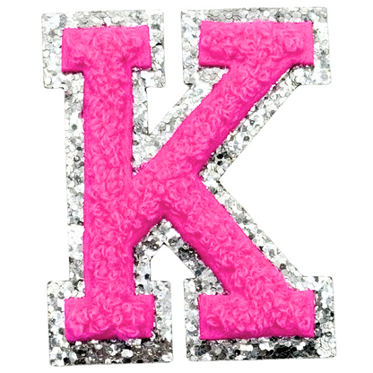 K Chenille Letter Iron On Patch Silver (Medium)