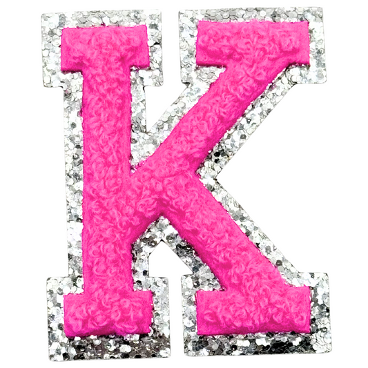 K Chenille Letter Iron On Patch Silver (Medium)