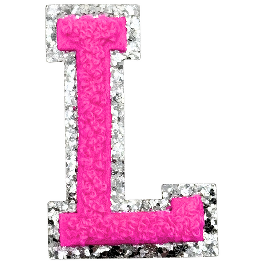 L Chenille Letter Iron On Patch Silver (Medium)