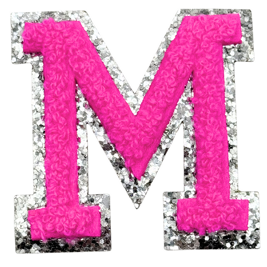 M Chenille Letter Iron On Patch Silver (Medium)