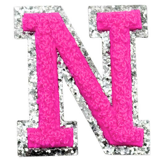 N Chenille Letter Iron On Patch Silver (Medium)