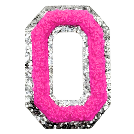 O Chenille Letter Iron On Patch Silver (Medium)