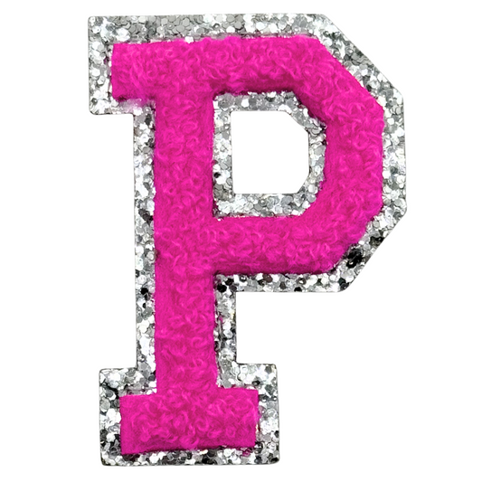 P Chenille Letter Iron On Patch Silver (Medium)