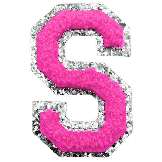 S Chenille Letter Iron On Patch Silver (Medium)