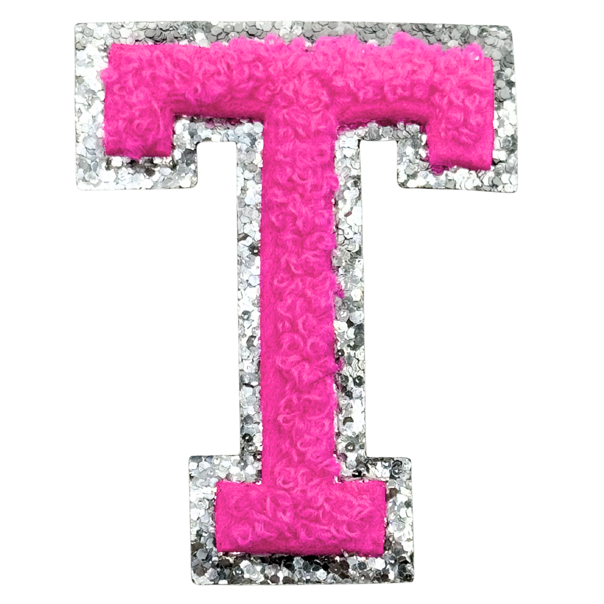 T Chenille Letter Iron On Patch Silver (Medium)