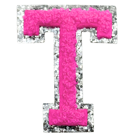 T Chenille Letter Iron On Patch Silver (Medium)