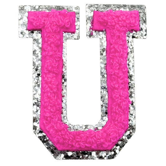 U Chenille Letter Iron On Patch Silver (Medium)