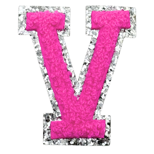 V Chenille Letter Iron On Patch Silver (Medium)