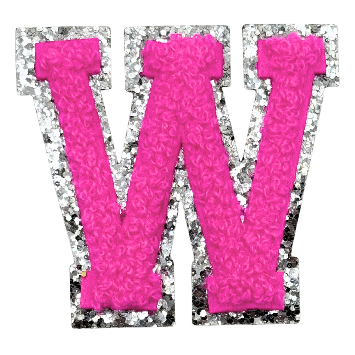 W Chenille Letter Iron On Patch Silver (Medium)