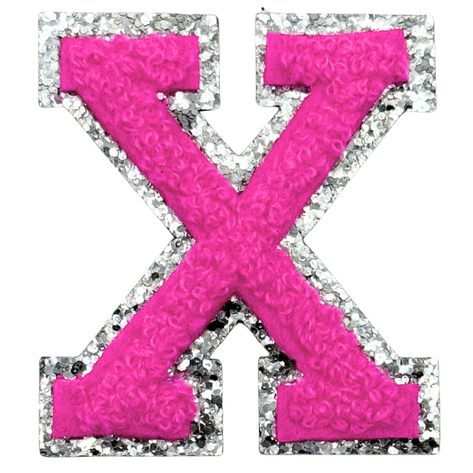 X Chenille Letter Iron On Patch Silver (Medium)