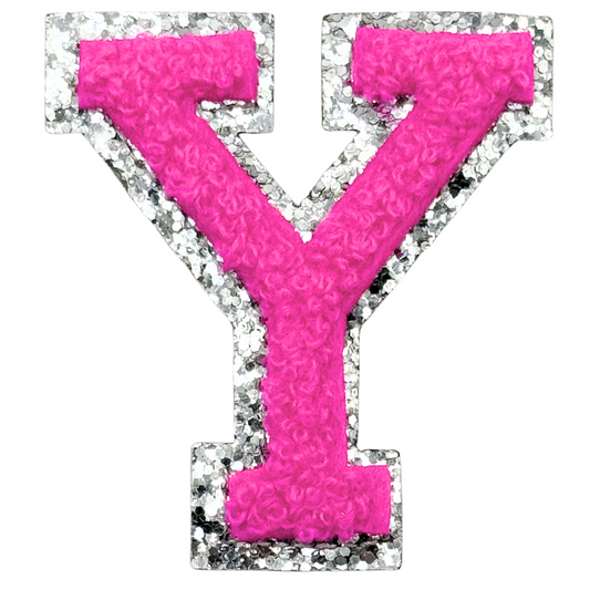 Y Chenille Letter Iron On Patch Silver (Medium)