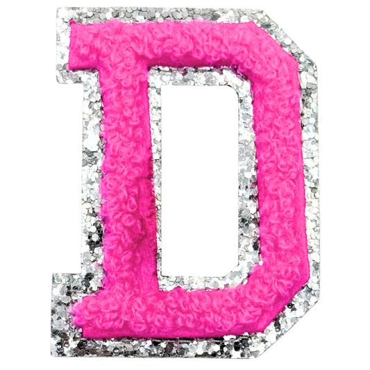 D Chenille Letter Iron On Patch Silver (Medium)