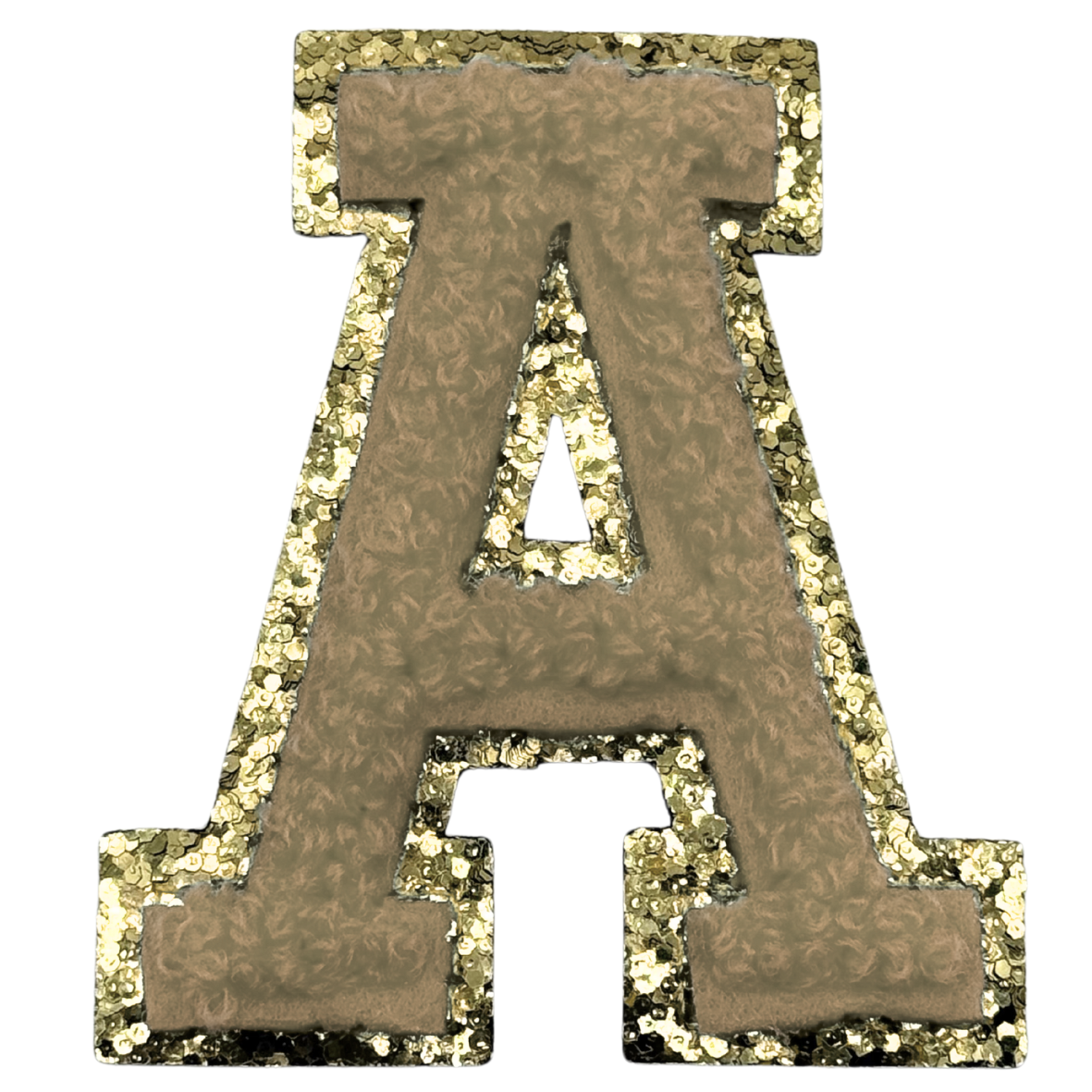 A Chenille Letter Iron On Patch Gold (Medium)