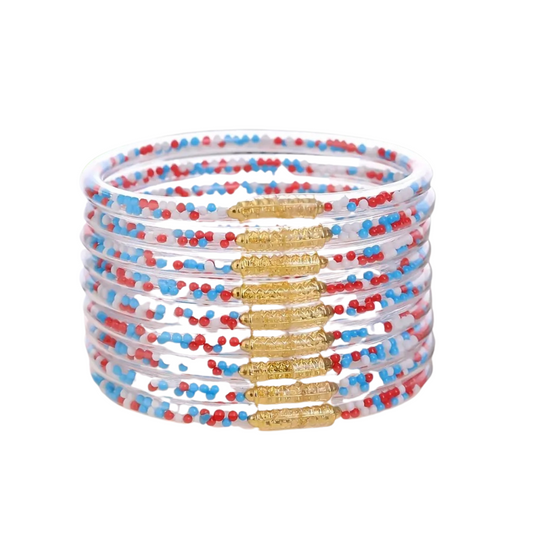 Red, White, & Blue Buddha Bangles (9)