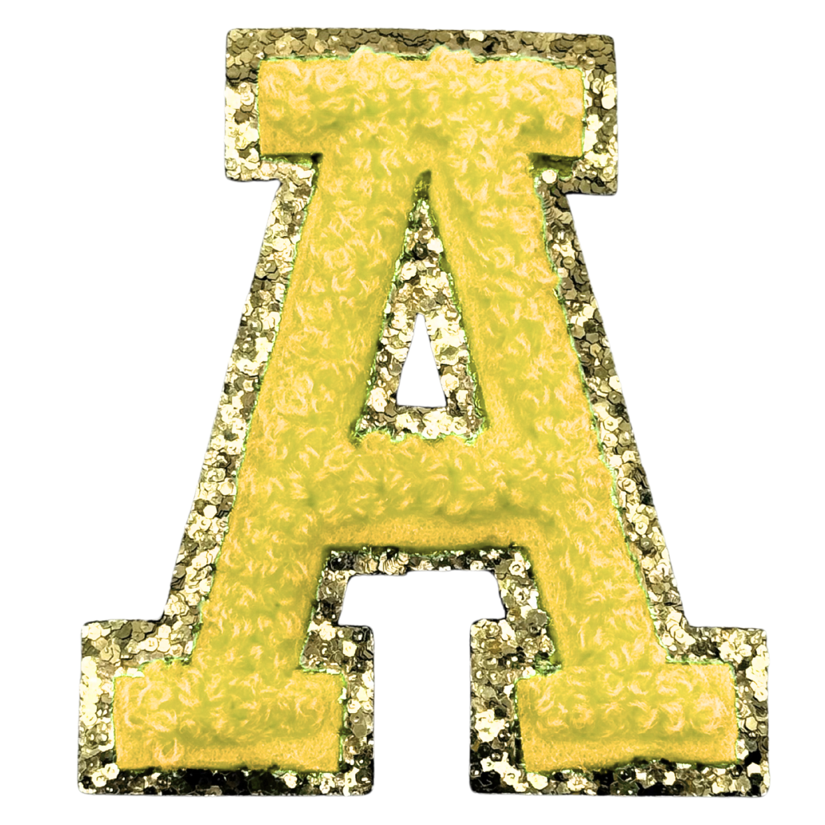 A Chenille Letter Iron On Patch Gold (Medium)
